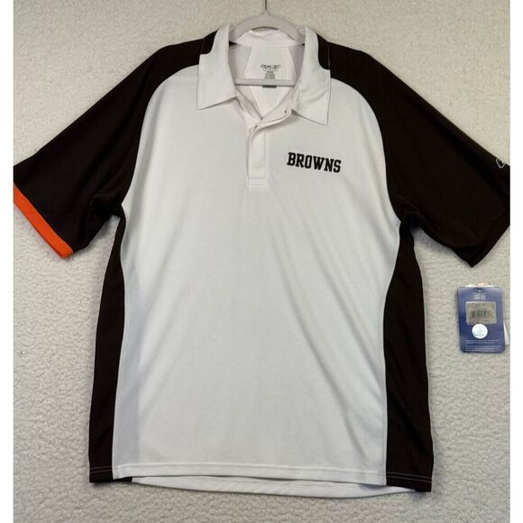 NEW Cleveland Browns Shirt Mens Brown Reebok Polo Golf Short Sleeve NFL Sz Large - Picture 1 of 9